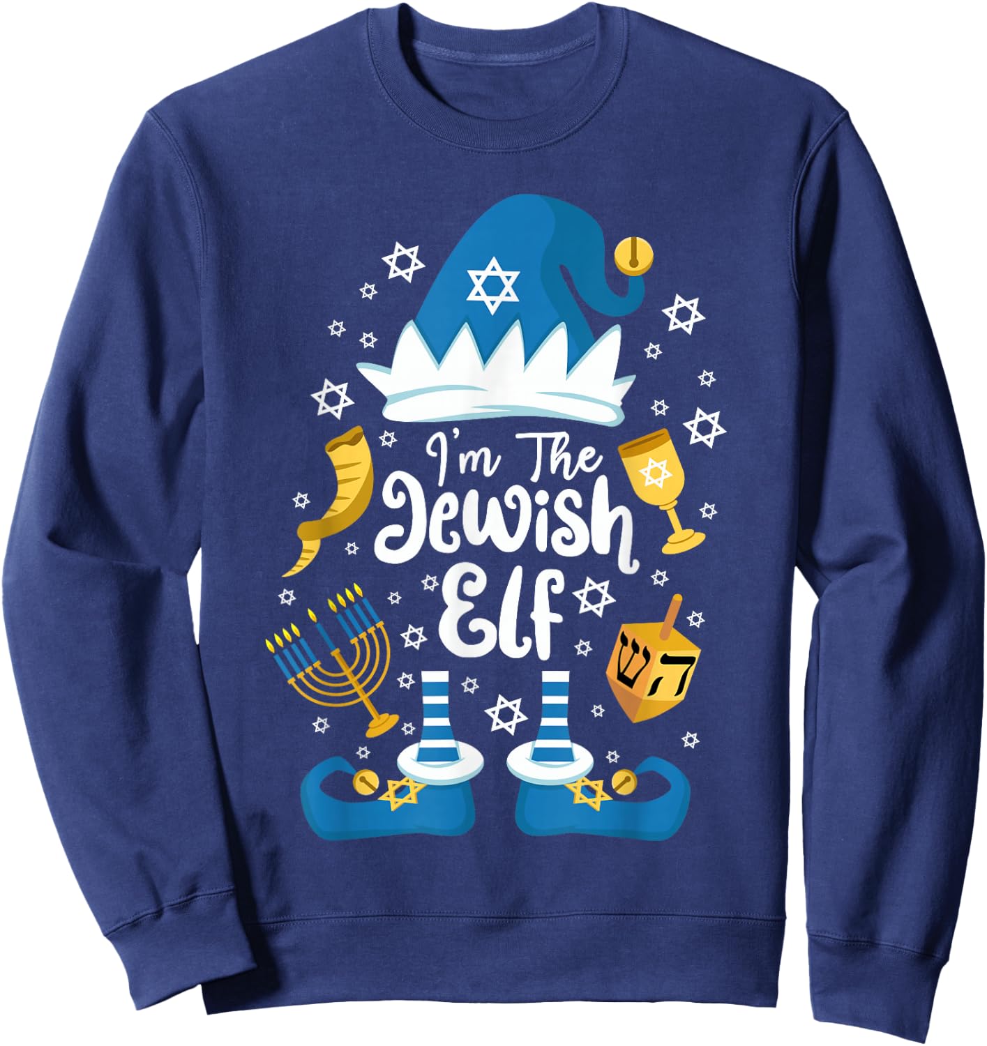 The Jewish Elf Happy Hanukkah Funny Christmas Gnome Sweatshirt - Sweatshirt | Navy