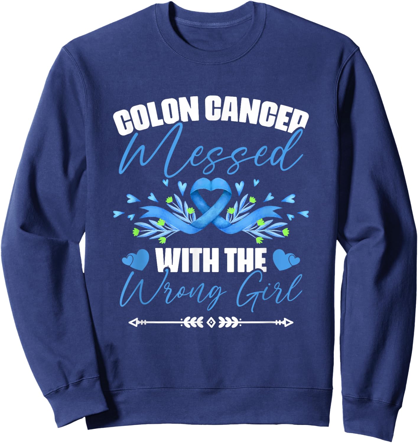 Blue Ribbon Colon Cancer Girl Survivor Colorectal Cancer Sweatshirt - Sweatshirt | Navy