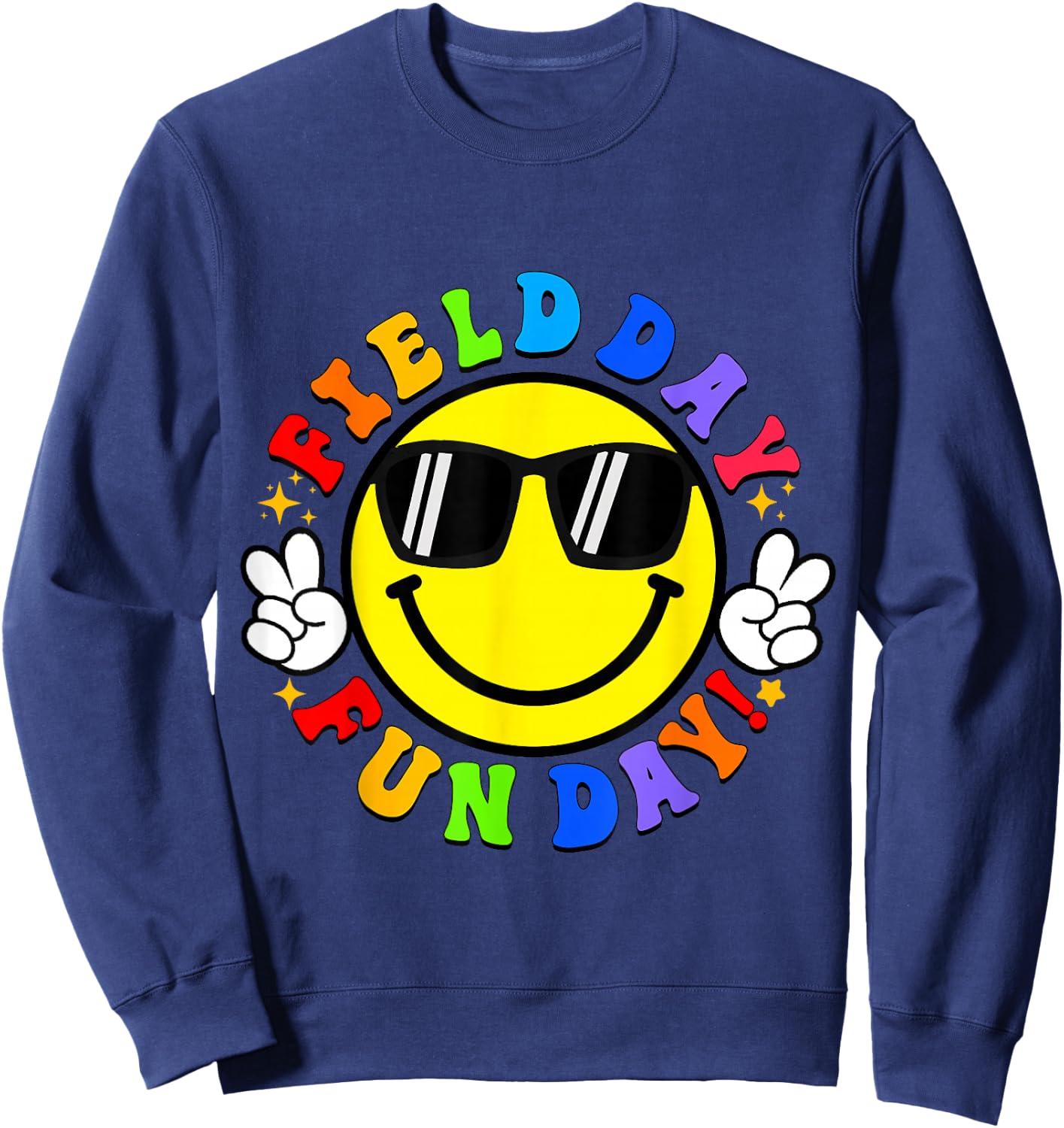 Smile Face Happy Field Day Retro Groovy Field Day 23 Hippie Sweatshirt - Sweatshirt | Navy