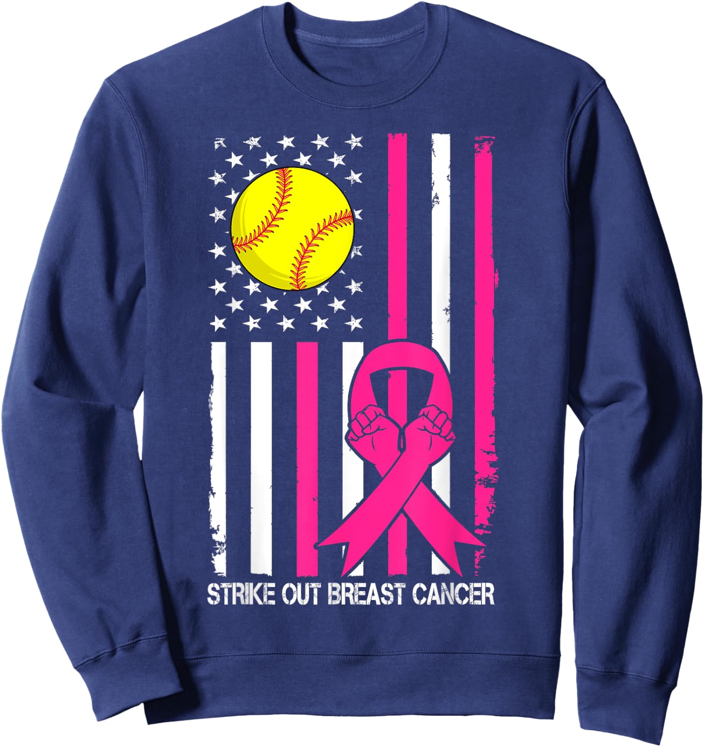 Strike Out Breast Cancer Softball Fight Awareness Men Women Sweatshirt - Sweatshirt | Navy