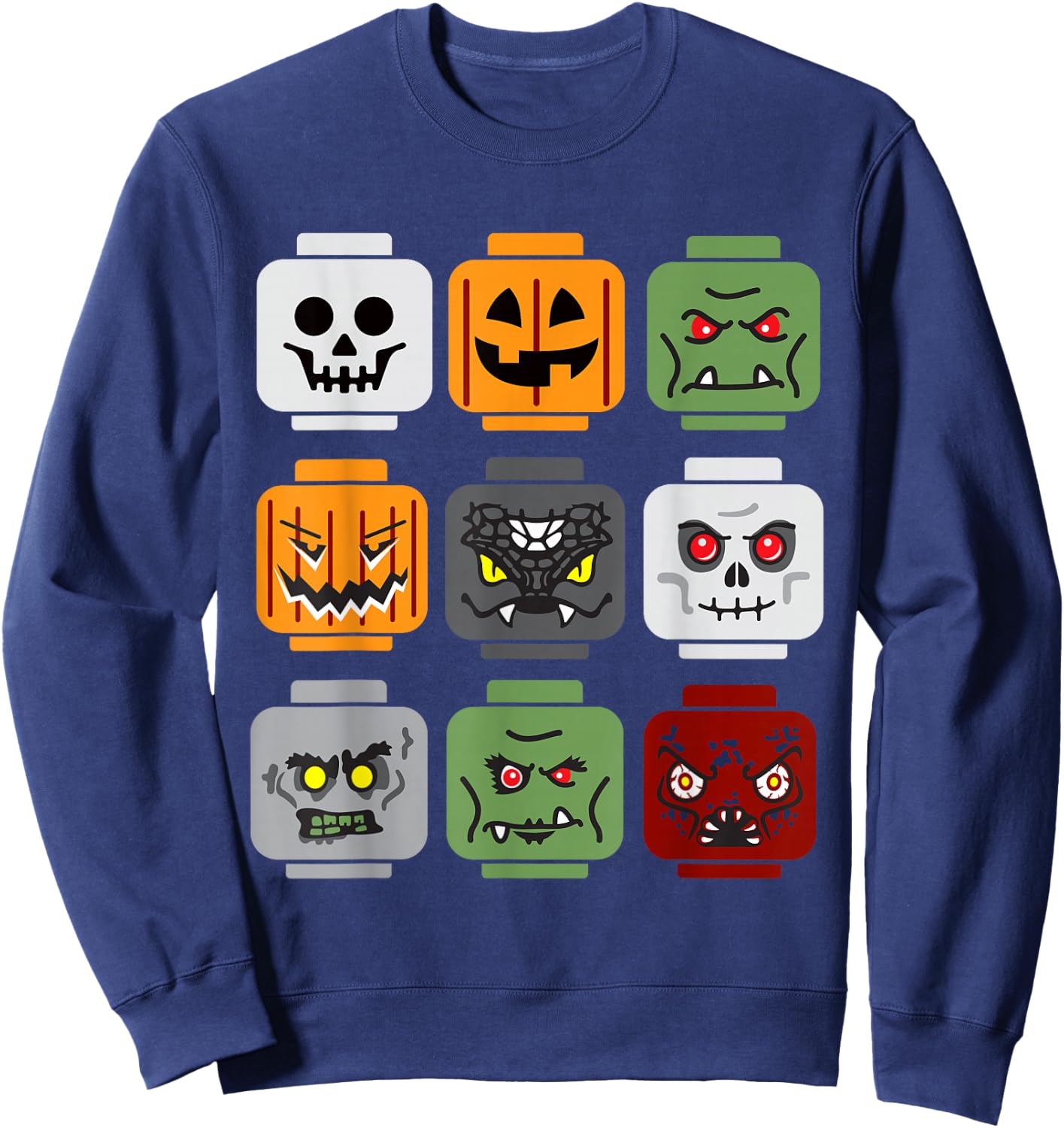 Halloween Building Brick Head Pumpkin Ghost Zombie Friends Sweatshirt - Sweatshirt | Navy