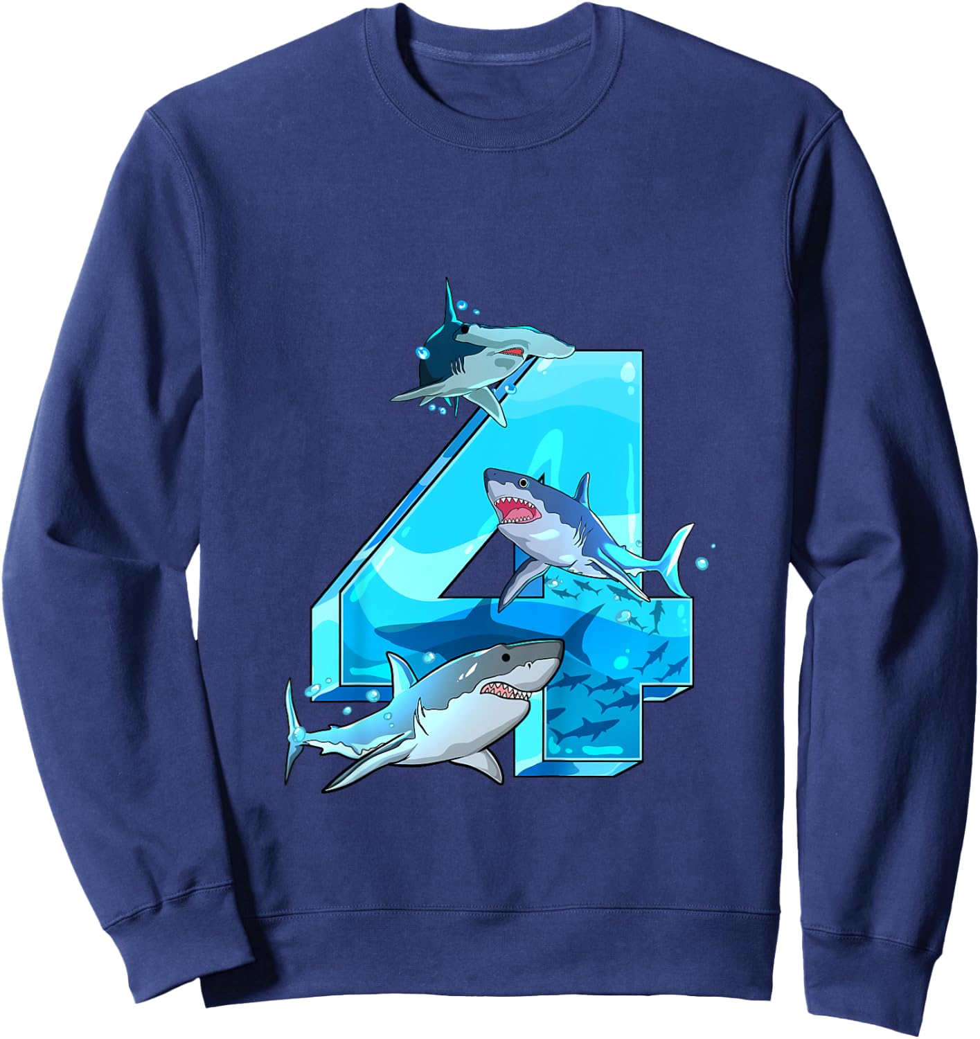 Kids Shark Boy 4 Years Birthday Child Children Birthday Sweatshirt - Sweatshirt | Navy