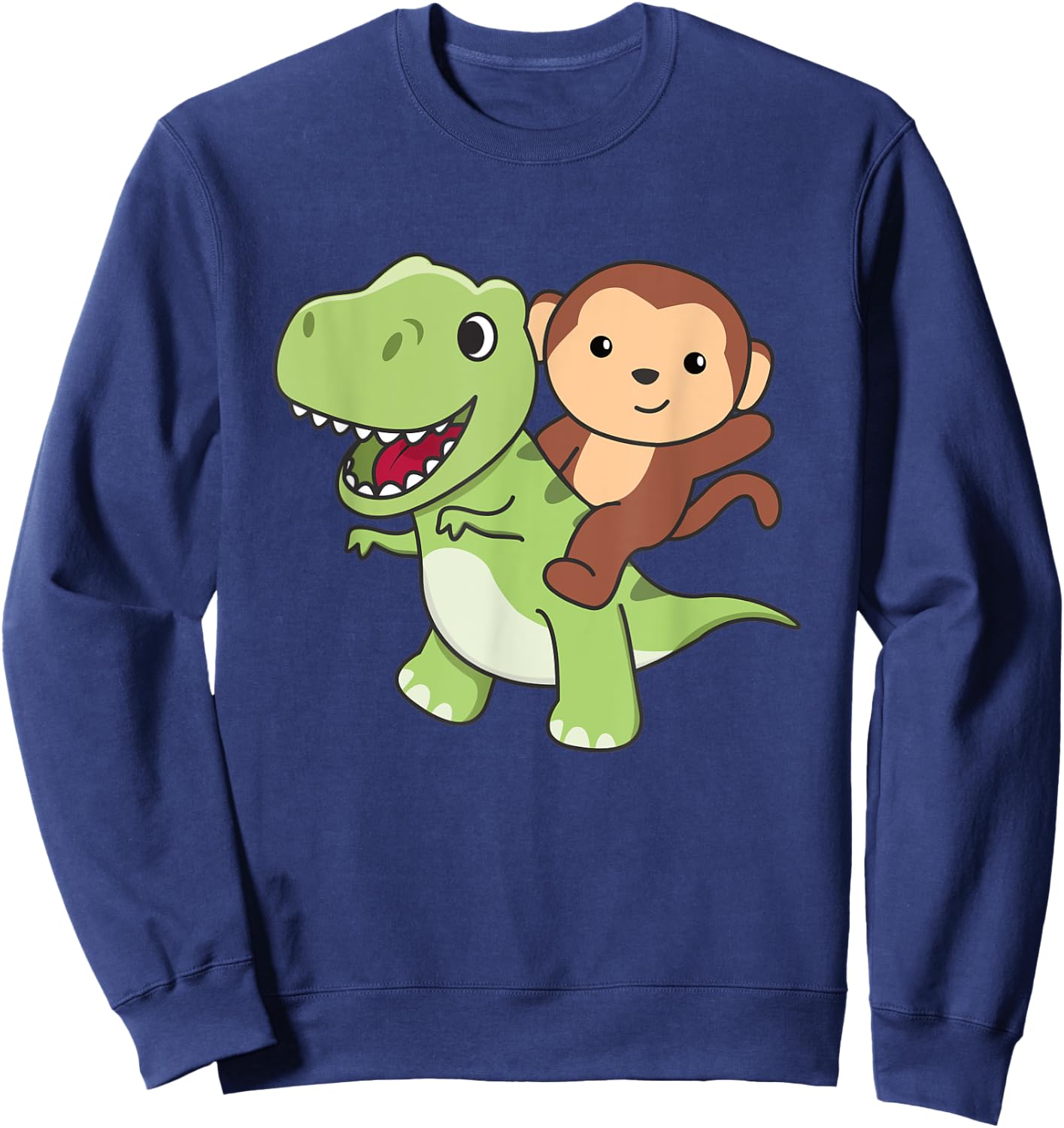 Monkey Rides On T-rex Cute Tyrannosaurus With Monkeys Sweatshirt - Sweatshirt | Navy