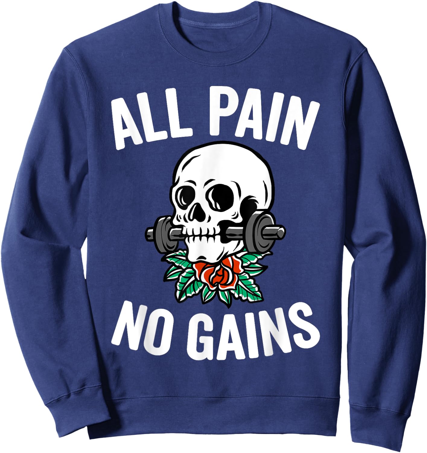 Funny Gym Fitness Workout Parody All Pain No Gains Black Men's Medium Classic Fit Short Sleeve Round Neck Sweatshirt - Sweatshirt | Navy