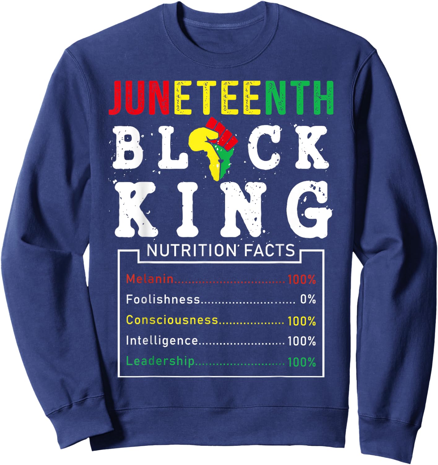 Juneteenth Men Black King Nutritional Facts Freedom Day Sweatshirt - Sweatshirt | Navy