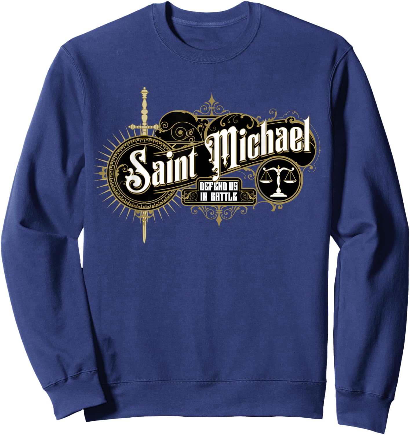 Sword of St Saint Michael Archangel Catholic Angel Warrior Sweatshirt - Sweatshirt | Navy