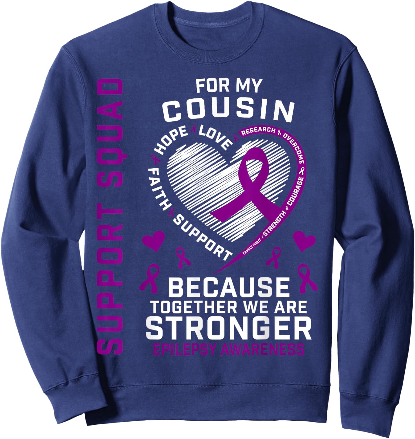 Purple Ribbon Cousin Epilepsy Awareness Month Graphic Family Sweatshirt - Sweatshirt | Navy