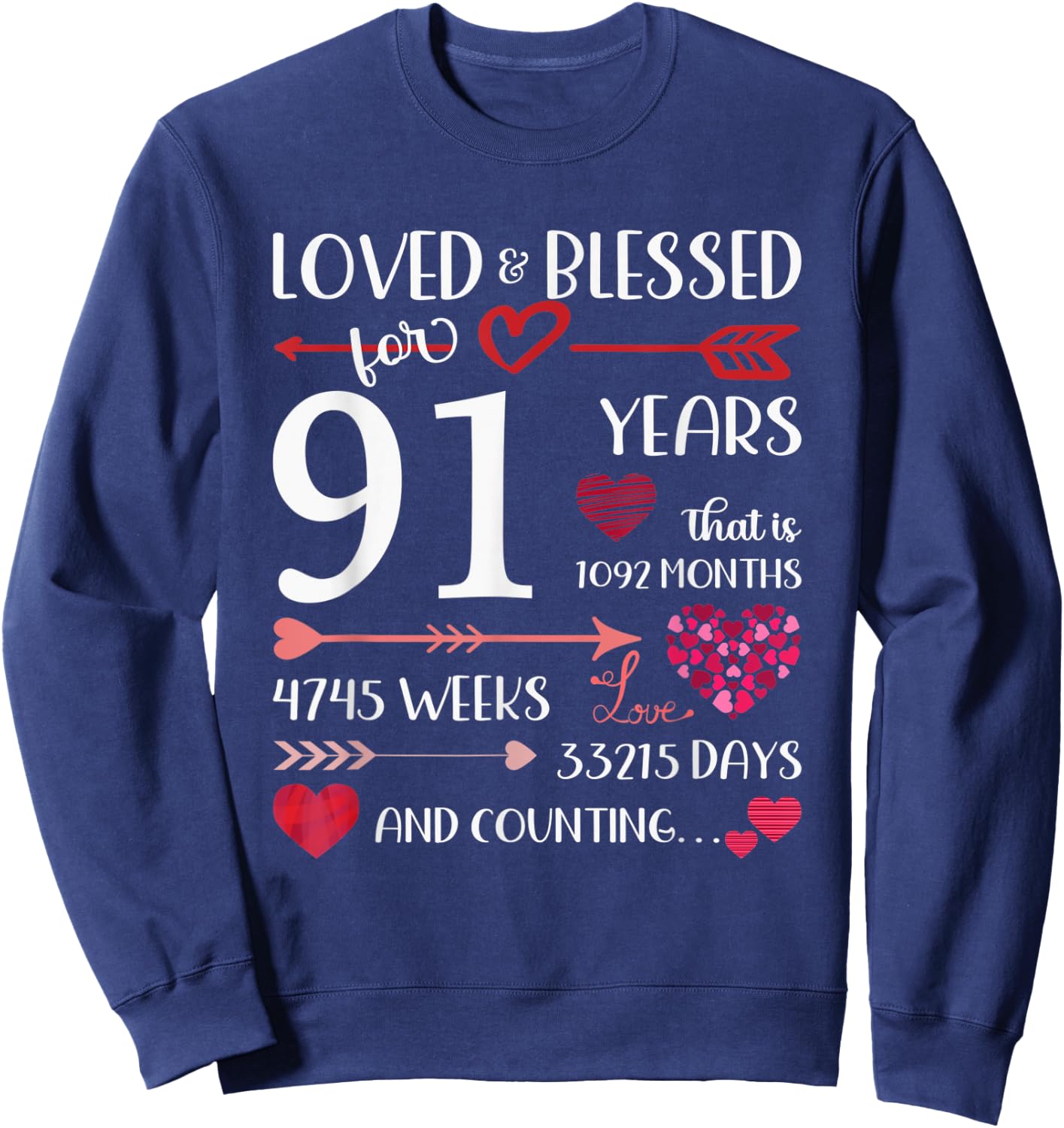 Loved And Blessed For 91 Years Old 91st Birthday Mothers Day Sweatshirt - Sweatshirt | Navy