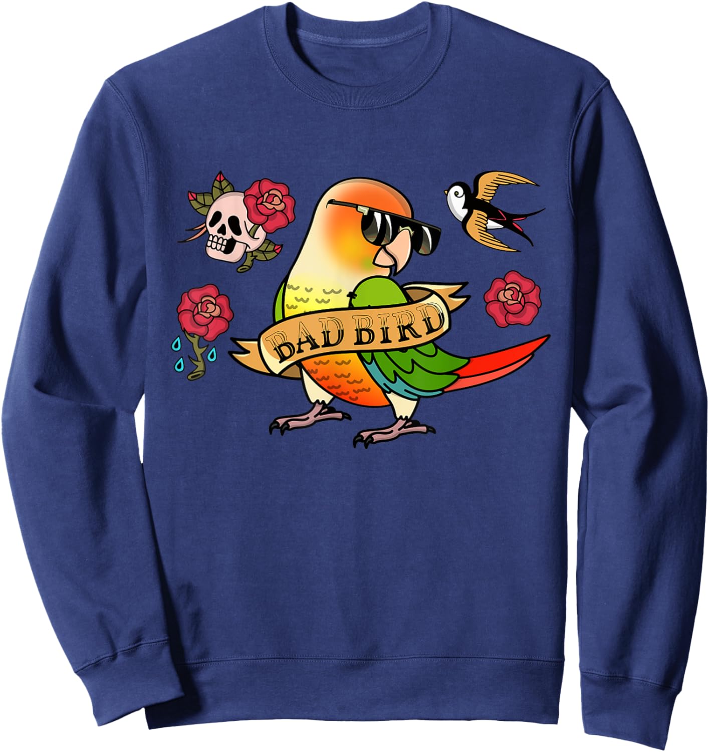 Bad Bird Parrot I Green Cheek Pineapple Conure Sweatshirt - Sweatshirt | Navy