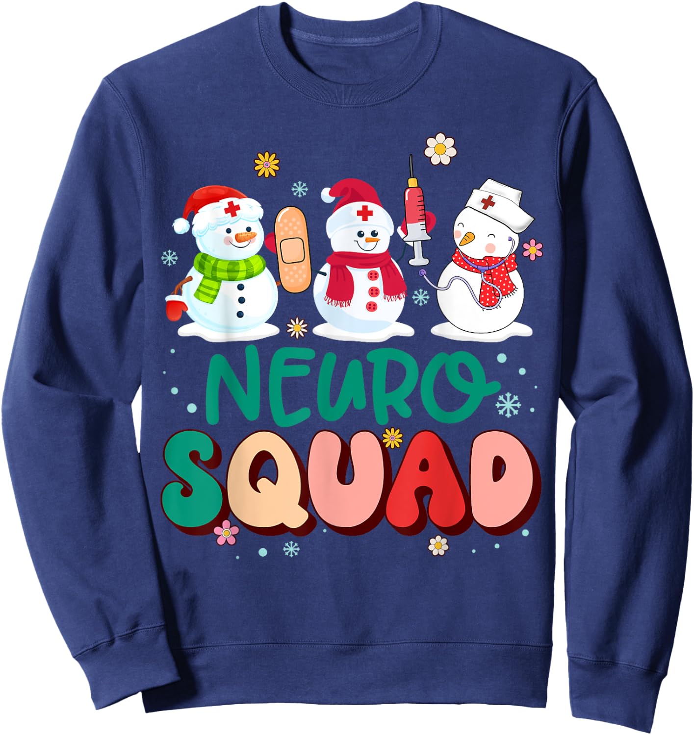 Retro Groovy Neuro Squad Nurse Snowman Stethoscope Christmas Sweatshirt - Sweatshirt | Navy