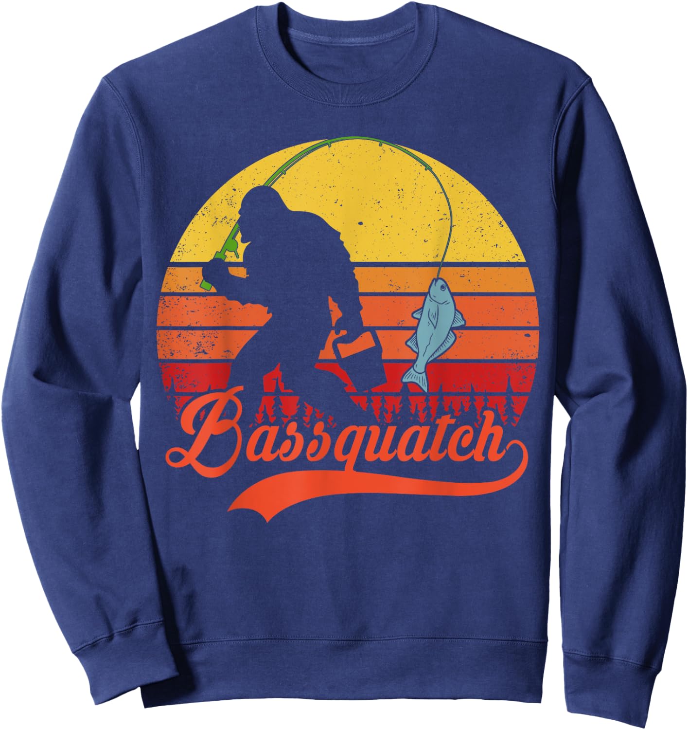 Bass Fish Fishing-Shirt Bassquatch Bigfoot Funny Sasquatch Sweatshirt - Sweatshirt | Navy