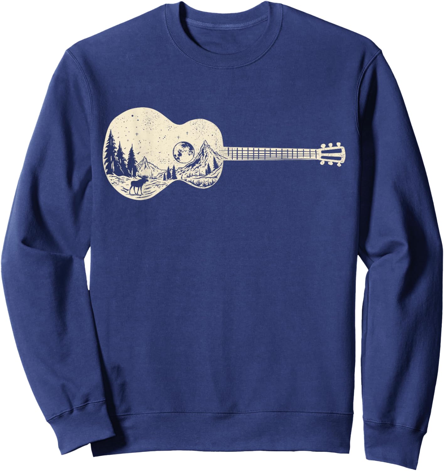 Acoustic Guitar Nature Mountain Music Lover Guitarist Retro Sweatshirt - Sweatshirt | Navy