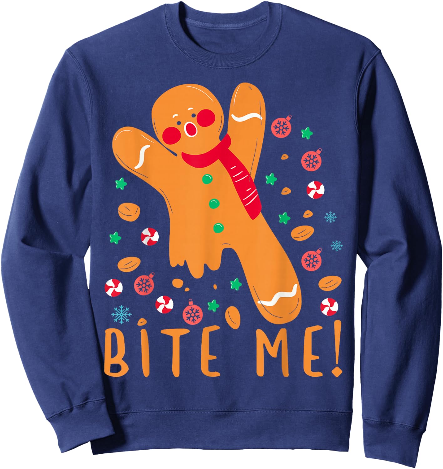 Bite Me! - Gingerbread Funny Christmas Cookie Pajama Sweatshirt - Sweatshirt | Navy