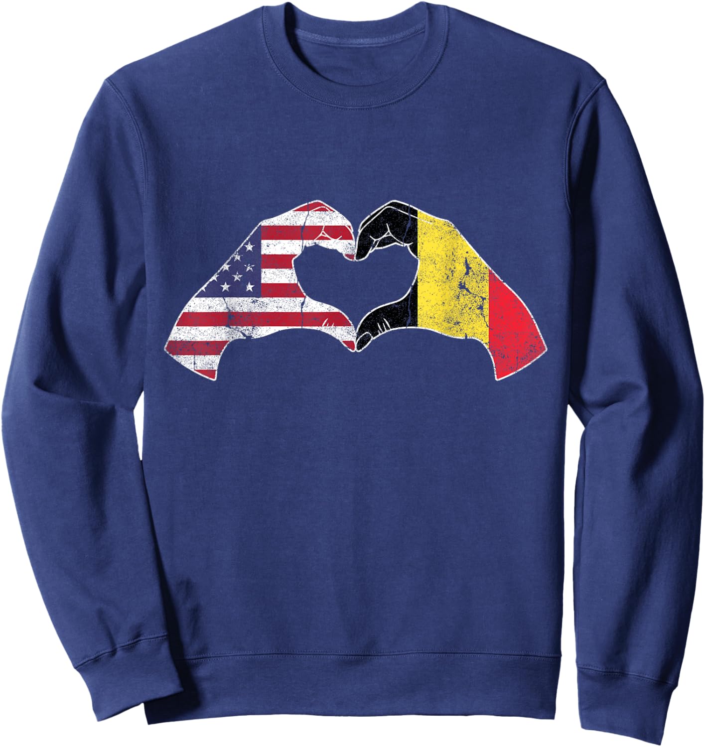USA Belgium Hand Flag Heart Belgian Americans Love Sweatshirt - Sweatshirt | Navy