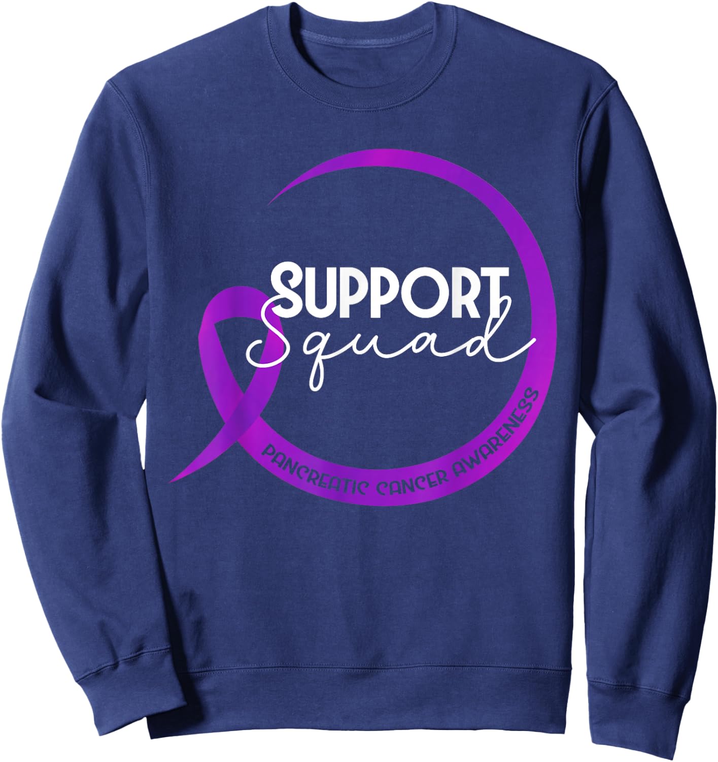 Pancreatic Cancer Awareness Purple Ribbon Support Squad Sweatshirt - Sweatshirt | Navy