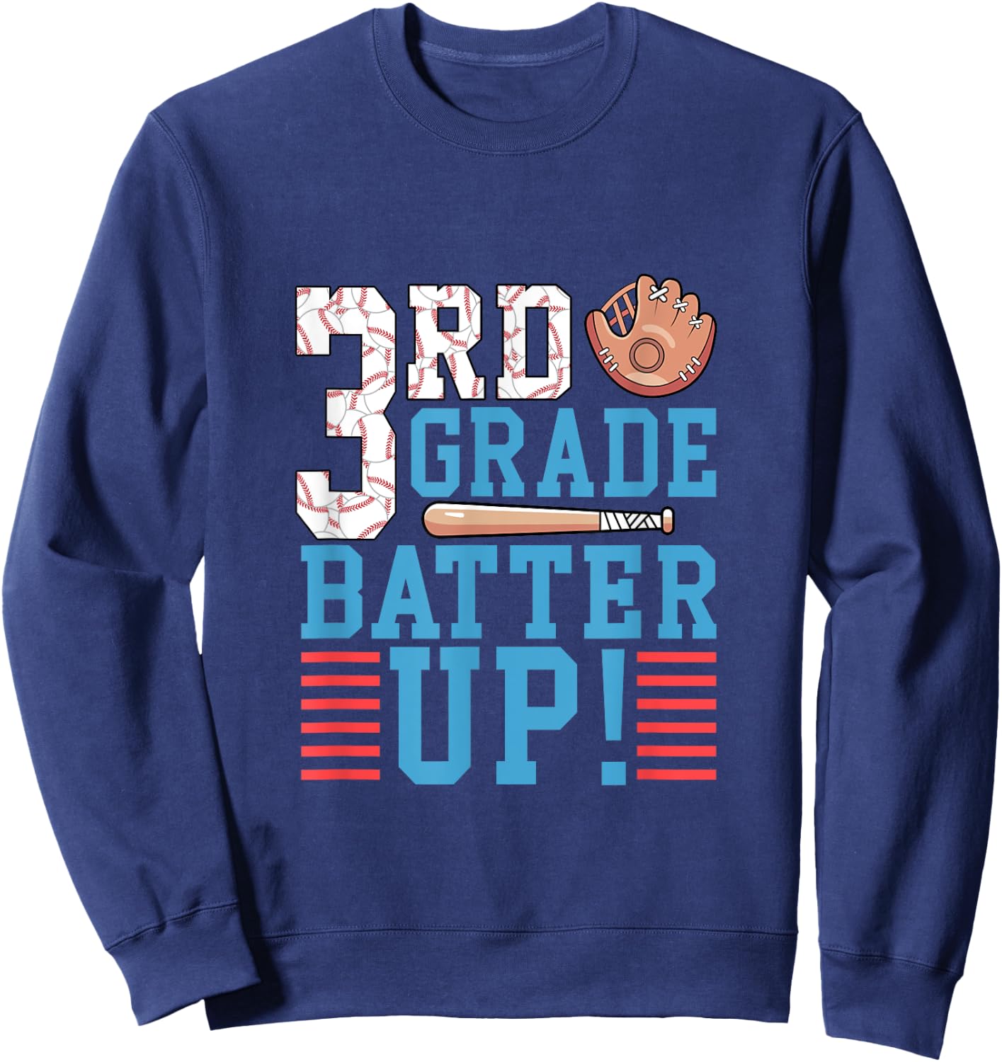 3rd Grade Back To School Shirt 3rd Grade Batter Up Baseball Sweatshirt - Sweatshirt | Navy