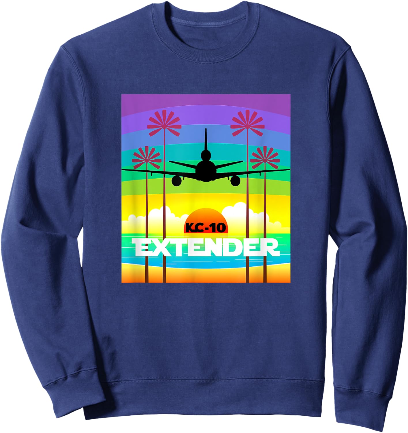 KC-10 Multi-Colored Palm Tree Sunset Sweatshirt - Sweatshirt | Navy
