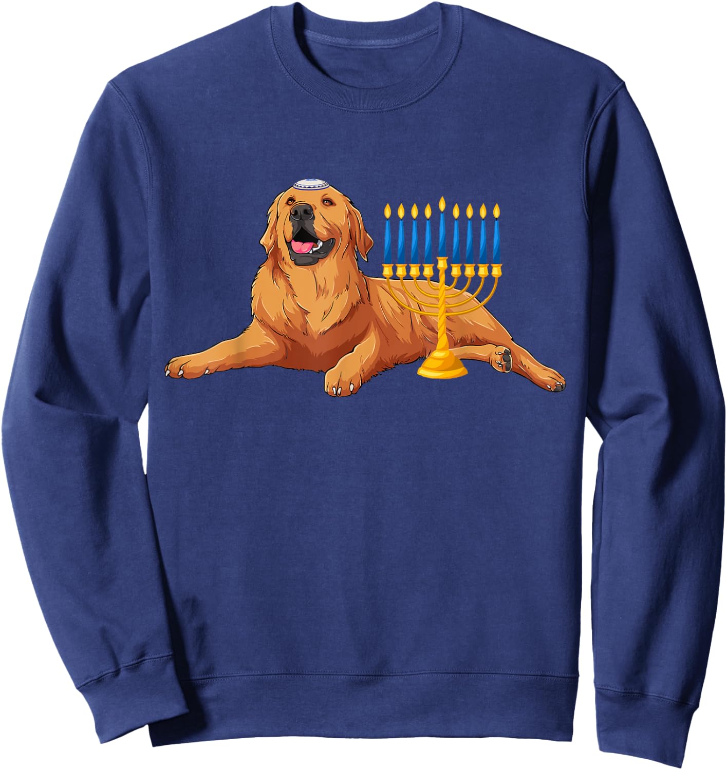 Jewish Golden Retriever Dog Menorah Hanukkah Pajamas Sweatshirt - Sweatshirt | Navy