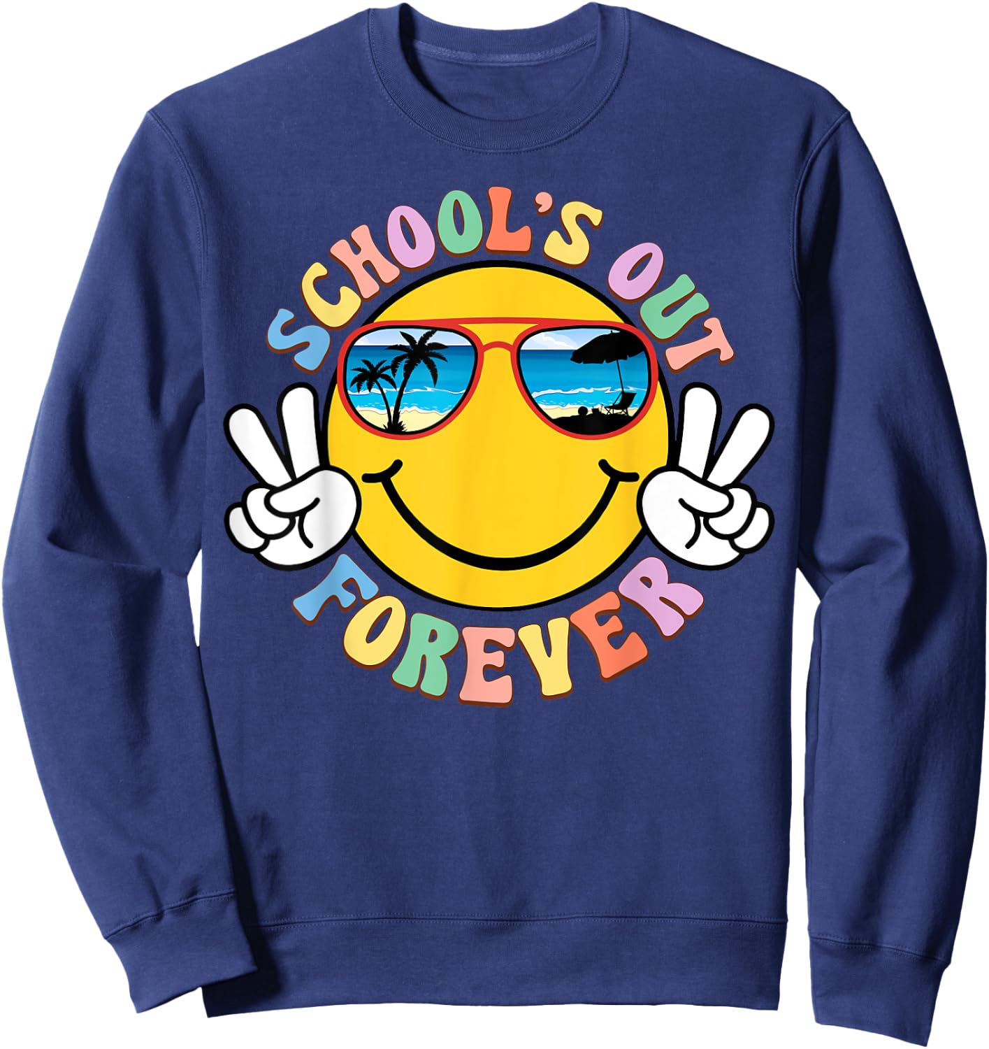 Retro Groovy School's Out Forever Retired Teacher Retirement Sweatshirt - Sweatshirt | Navy