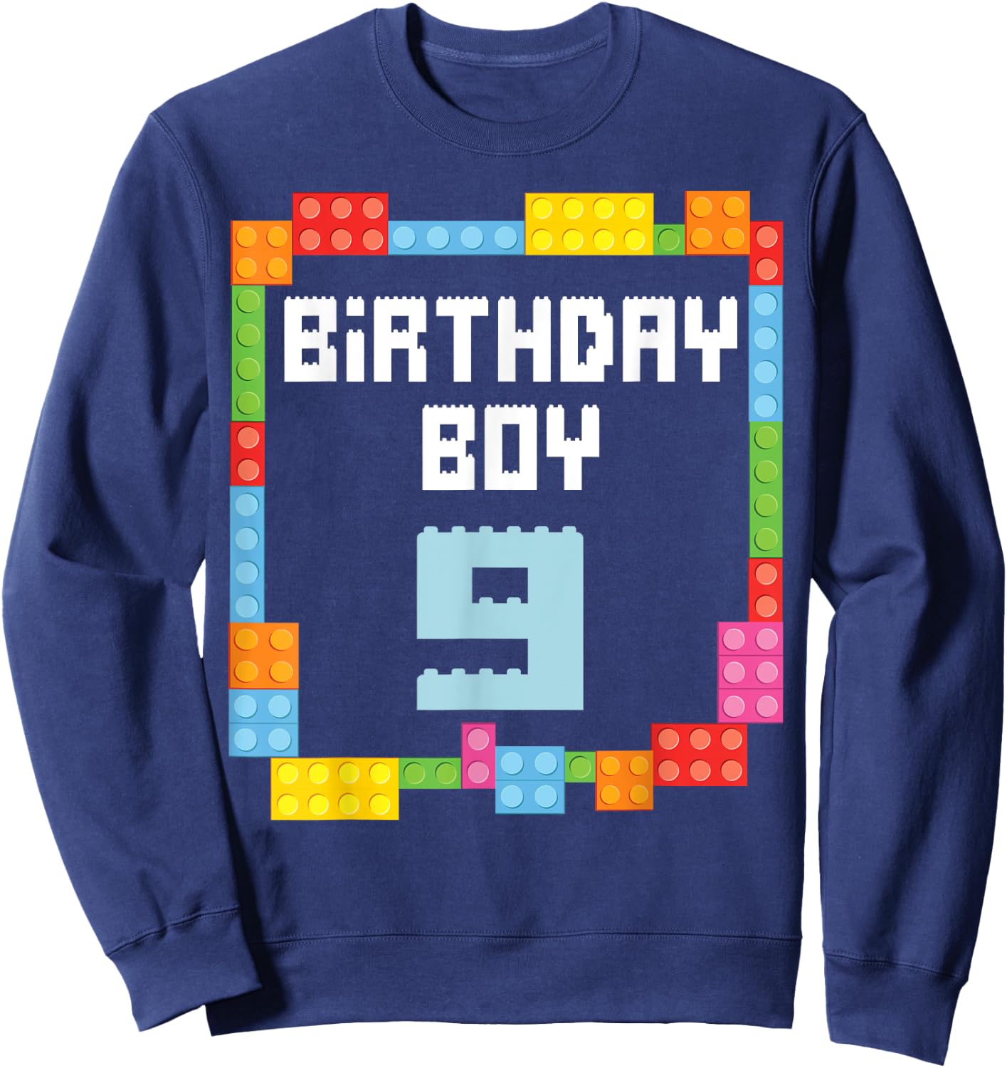 9th birthday Boy master builder 9 years old block building Sweatshirt - Sweatshirt | Navy