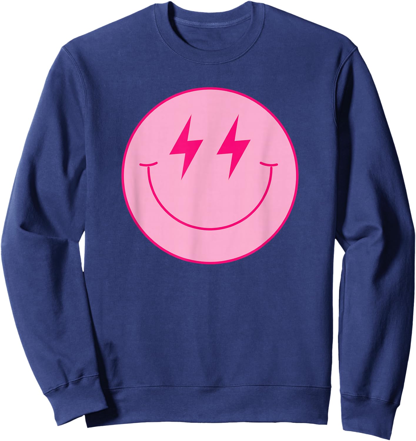 Pink Smile Face Shirt Cute Happy Lightning Smiling Face Sweatshirt - Sweatshirt | Navy