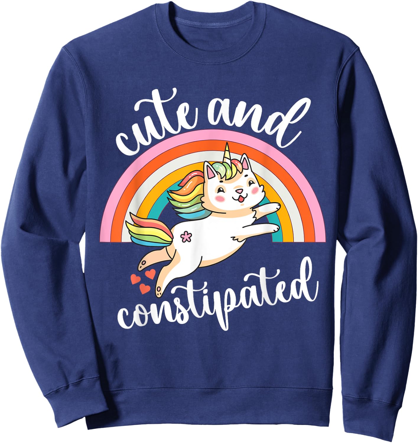 Funny Constipation IBS-C Tummy Cute Constipated Unicorn Cat Women Sweatshirt - Sweatshirt | Navy