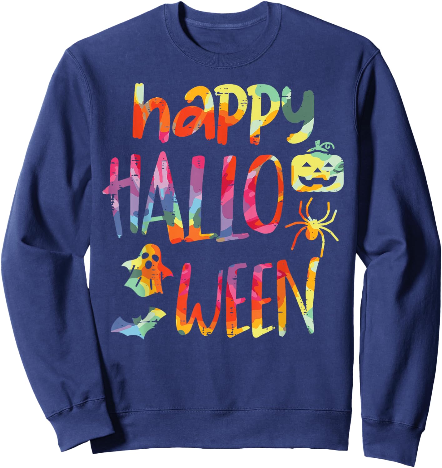 Tie Dye Happy Halloween Retro Costume Hippie Men Women Kids Sweatshirt - Sweatshirt | Navy