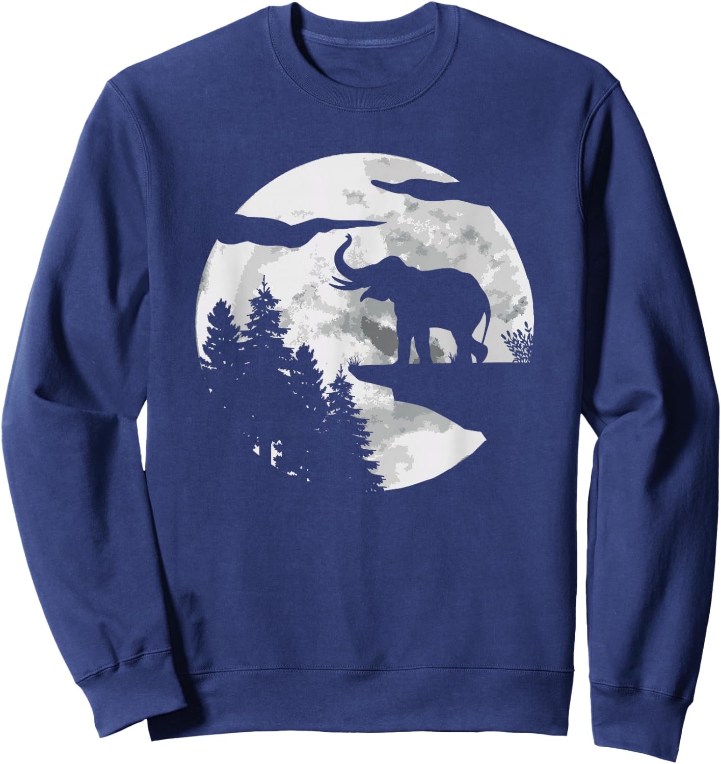 Elephant Africa Safari Pachyderm - Full Moon Elephant Sweatshirt - Sweatshirt | Navy