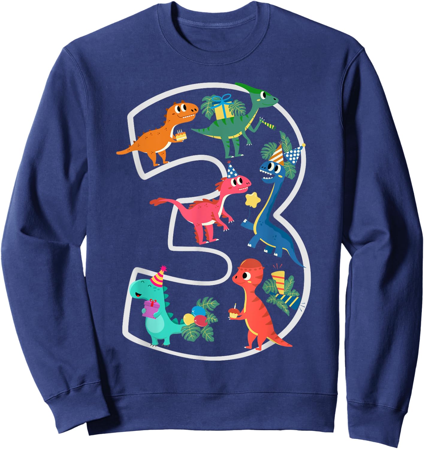 3rd Birthday Dinosaurs Party Design Toddlers Boys Girls Sweatshirt - Sweatshirt | Navy