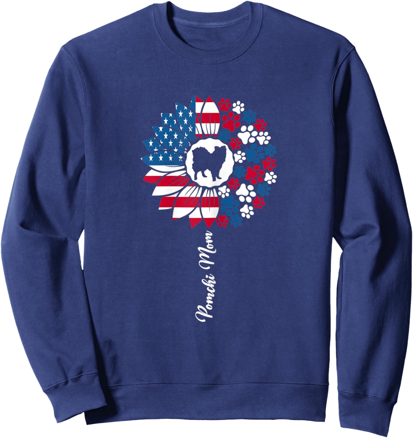 Cute Pomchi Mama Pom-Chi Dog Lovers American Flag Sweatshirt - Sweatshirt | Navy