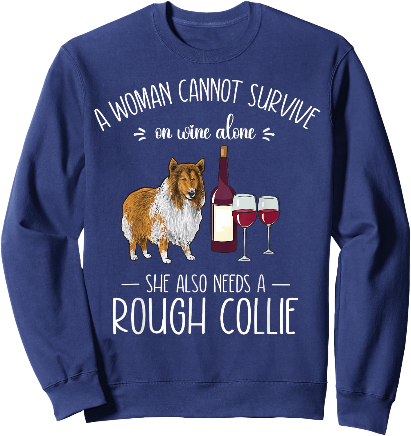 Rough Collie Mom Wine Dog Mom Women Sweatshirt - Sweatshirt | Navy