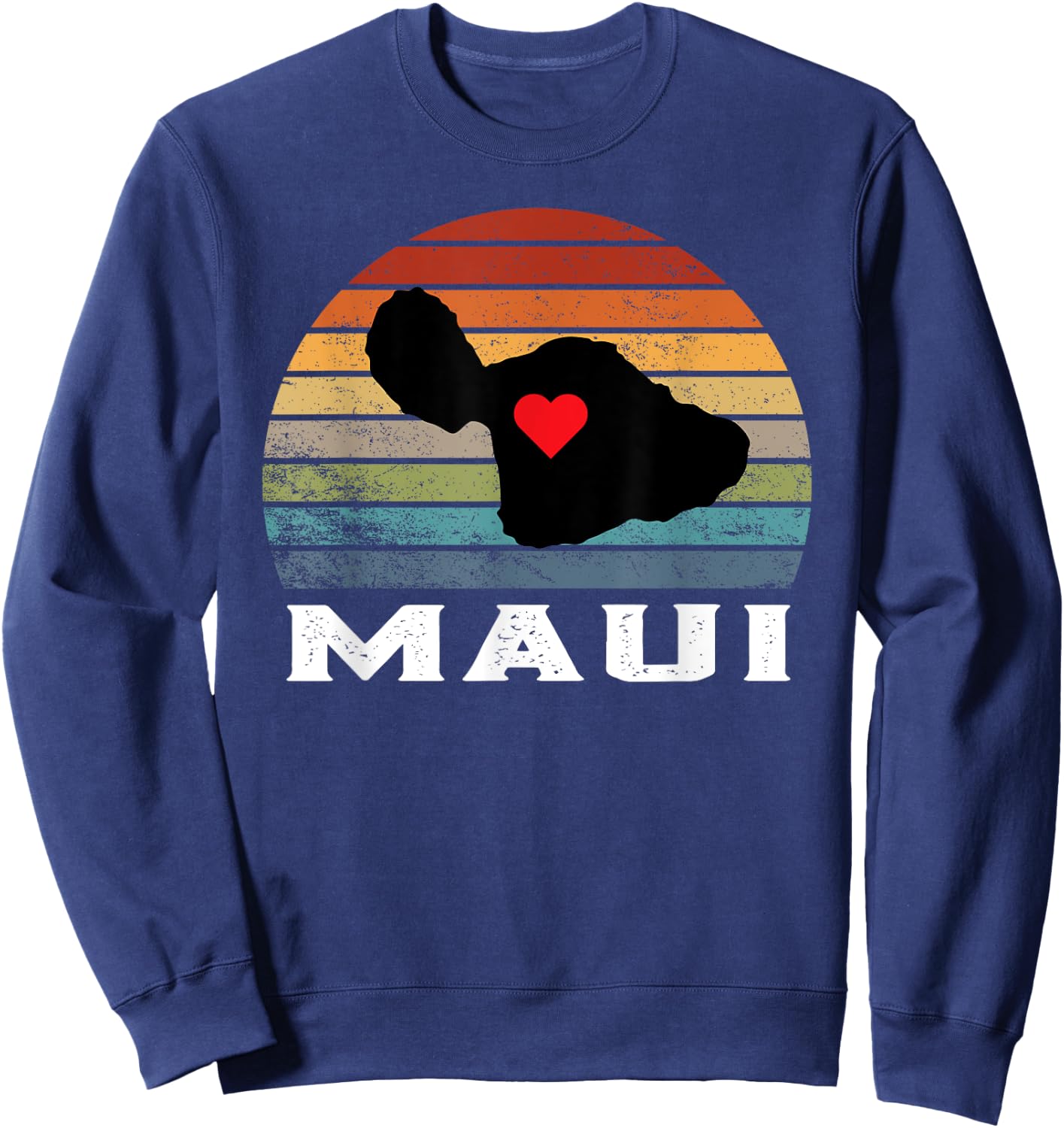 Vintage Retro Maui Hawaii Map With Heart Island Sweatshirt - Sweatshirt | Navy
