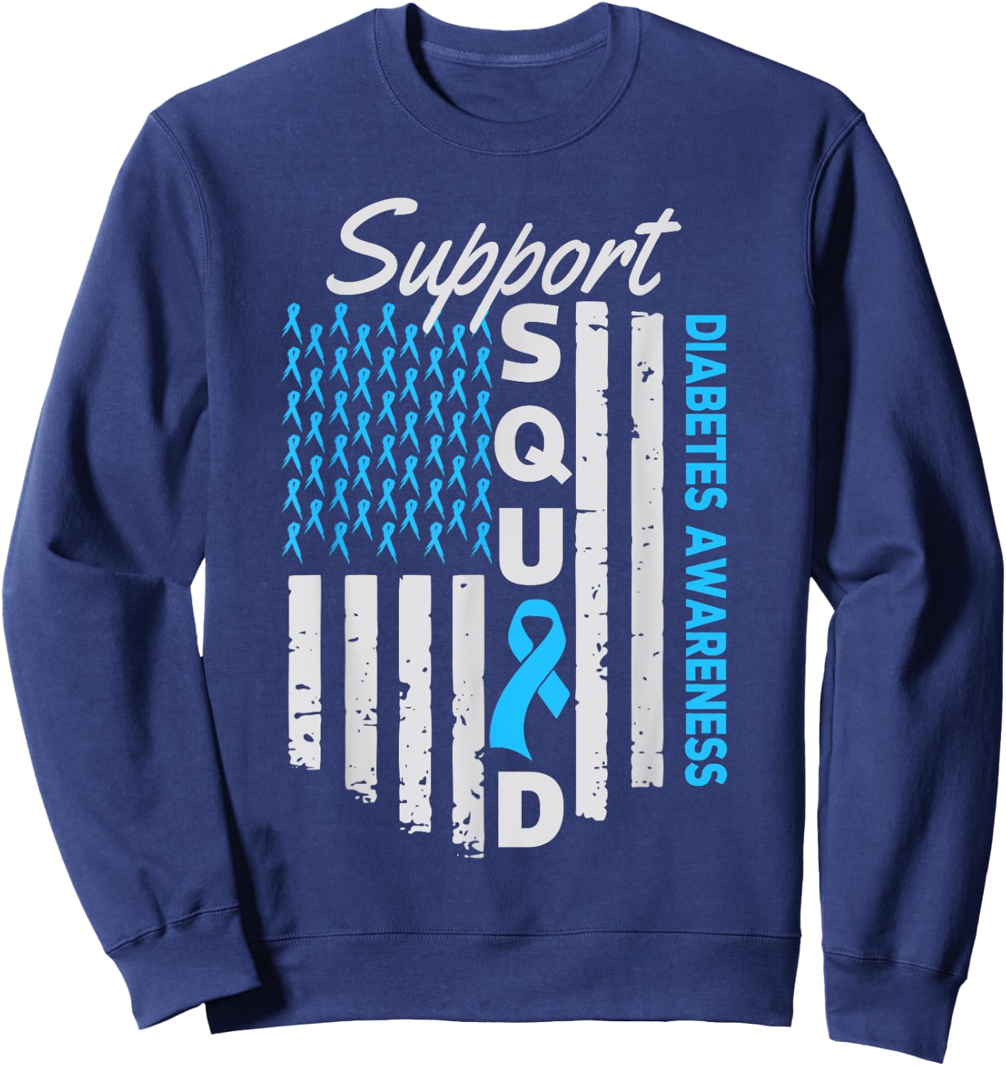 Support Squad USA Flag Type 2 Type 1 Diabetes Awareness Kids Men Sweatshirt - Sweatshirt | Navy