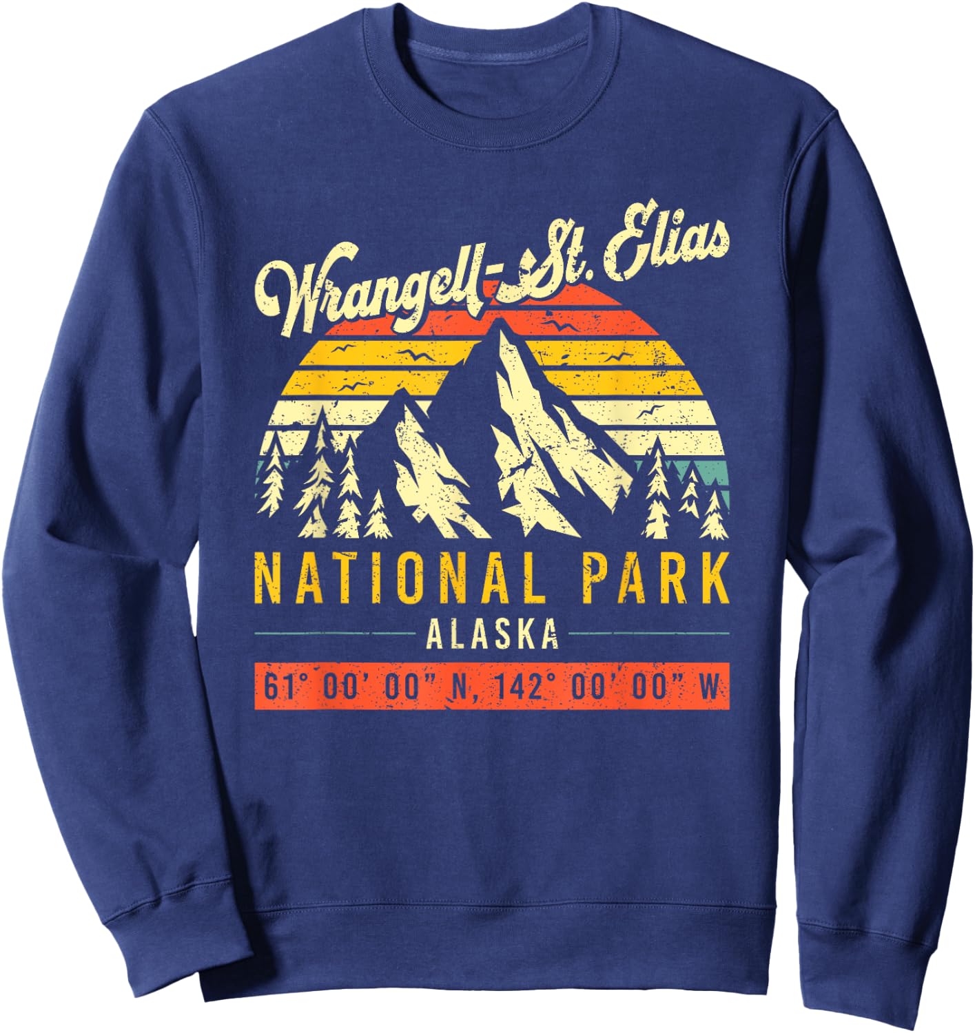 Wrangell St. Elias Vintage Retro Alaska National Park Sweatshirt - Sweatshirt | Navy