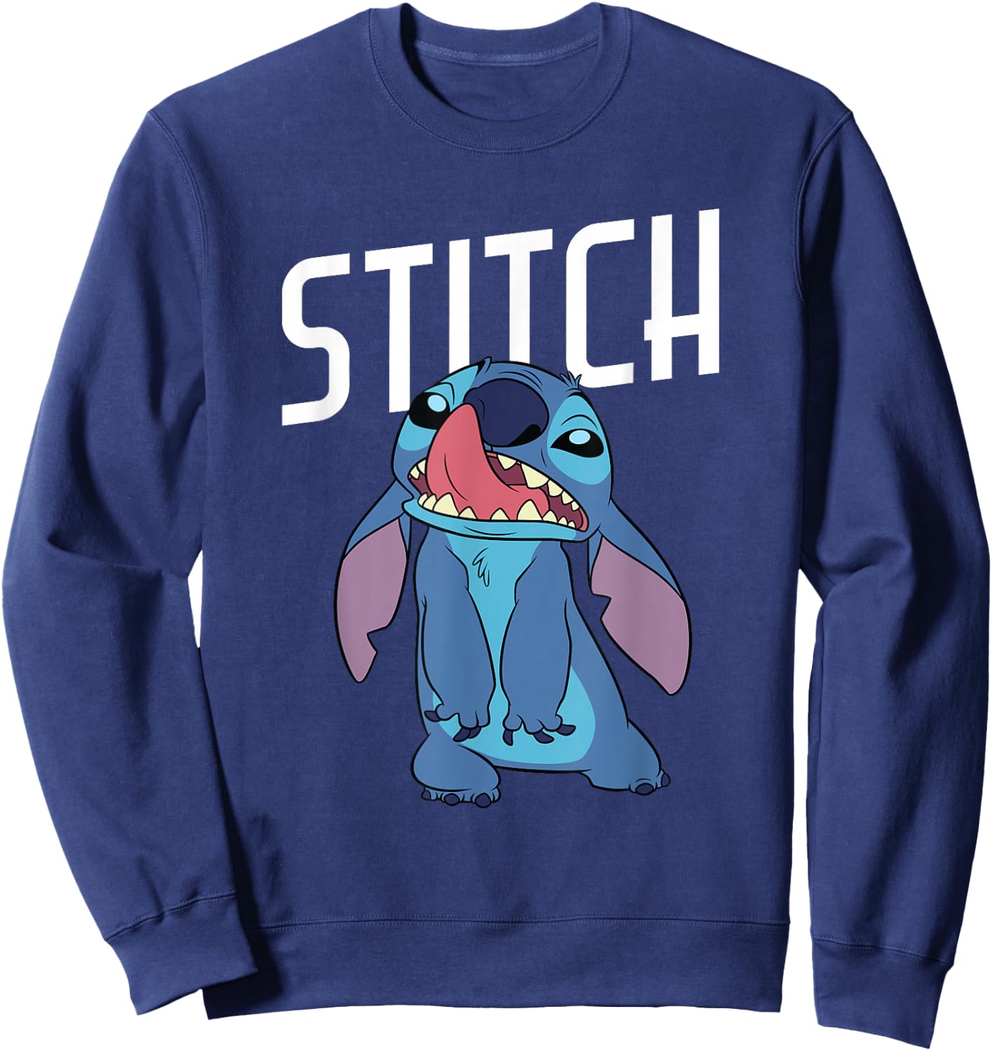 Disney Lilo & Stitch Silly Face Stitch Licking His Nose Sweatshirt - Sweatshirt | Navy