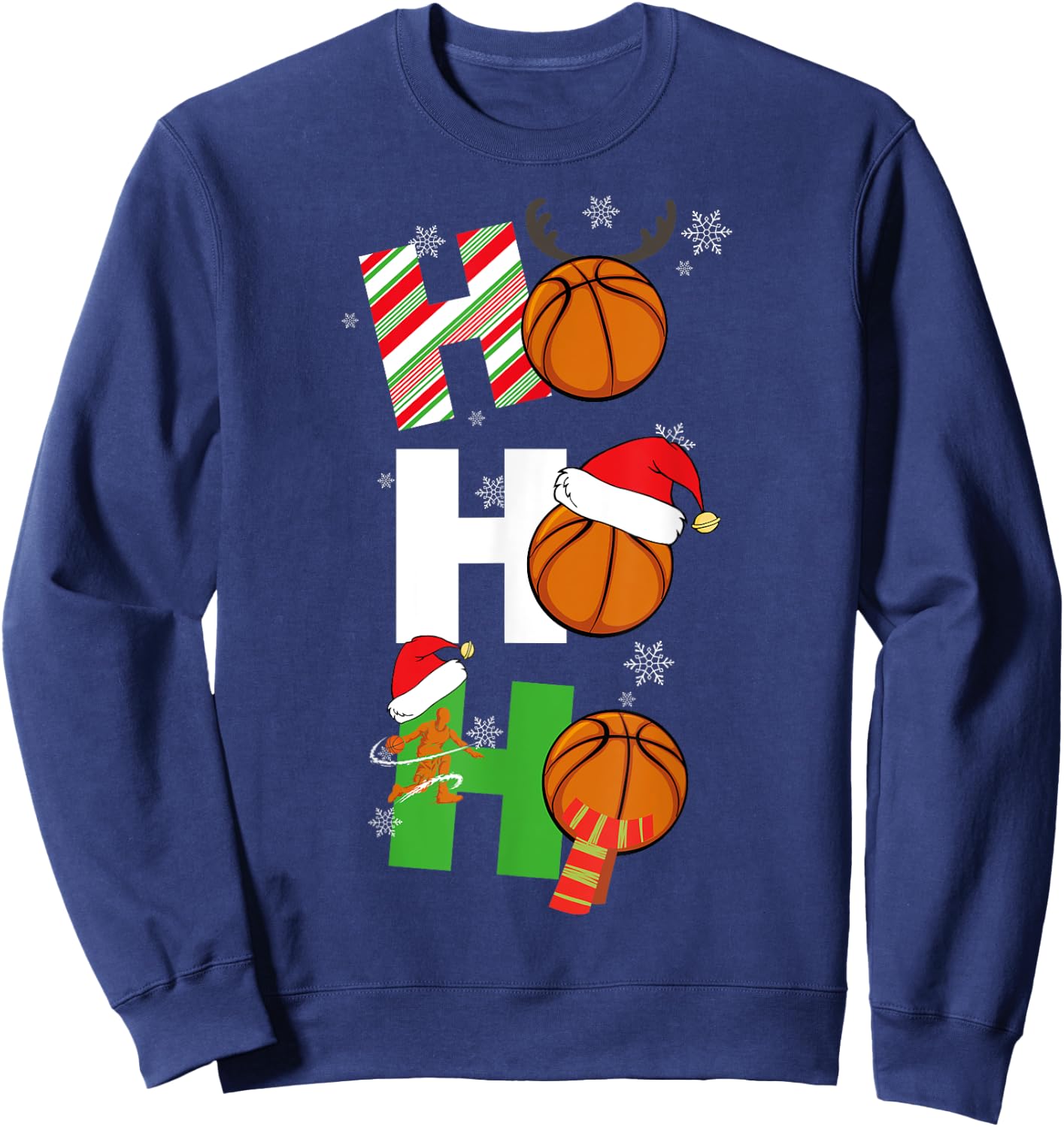 Funny Christmas Basketball Pajamas Player Matching Coach Men Sweatshirt - Sweatshirt | Navy