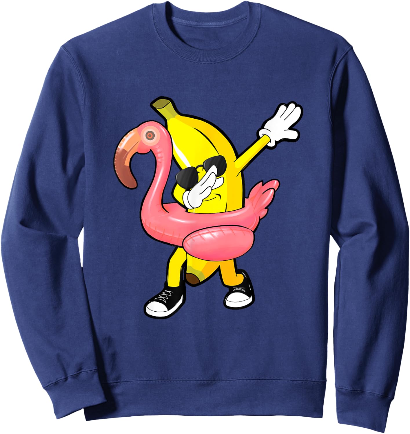Summer Tropical Fruit Hawaii Dabbing Banana Flamingo Float Women Sweatshirt - Sweatshirt | Navy