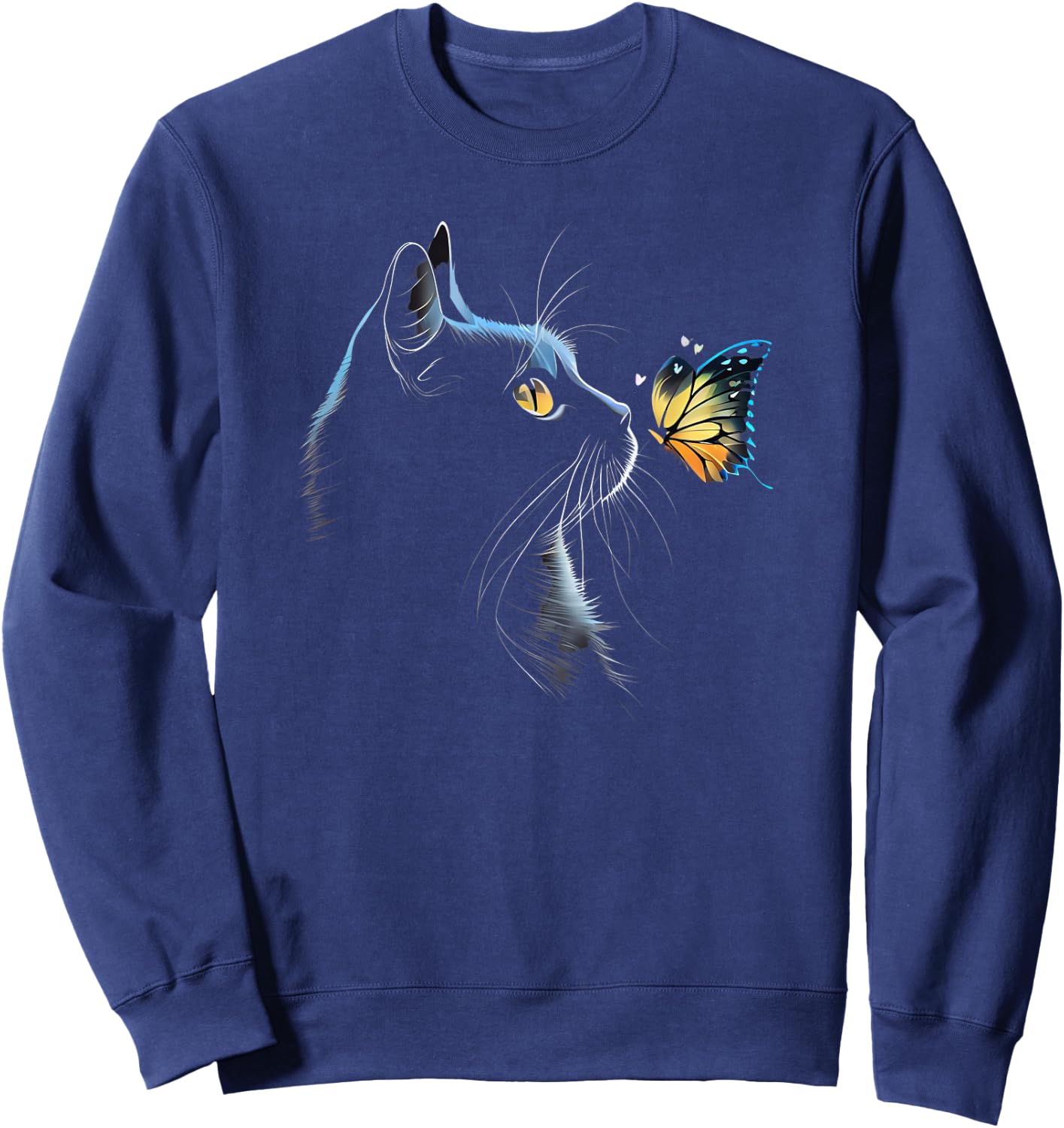 Cat Face - with Butterfly Sweatshirt - Sweatshirt | Navy