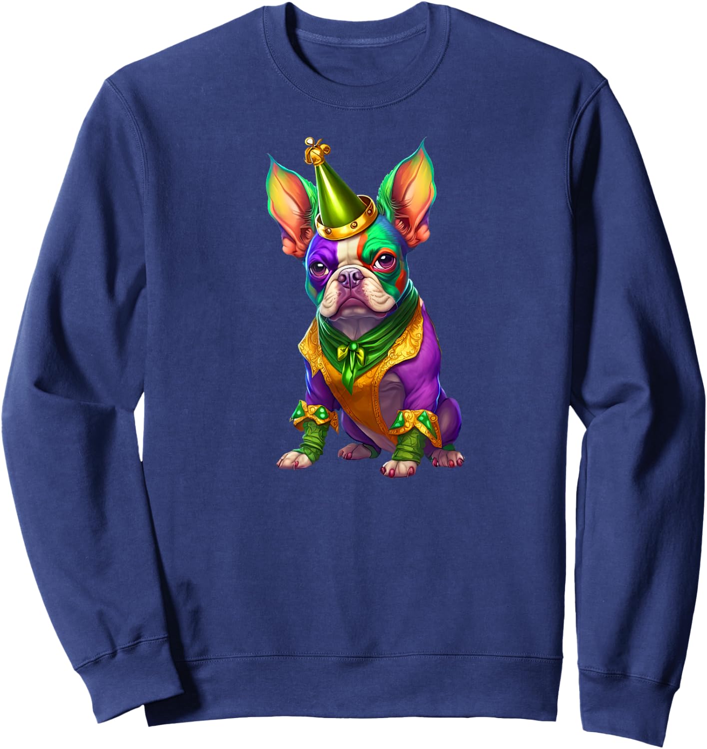 Mardi Gras Green Purple & Gold French Bulldog Sweatshirt - Sweatshirt | Navy