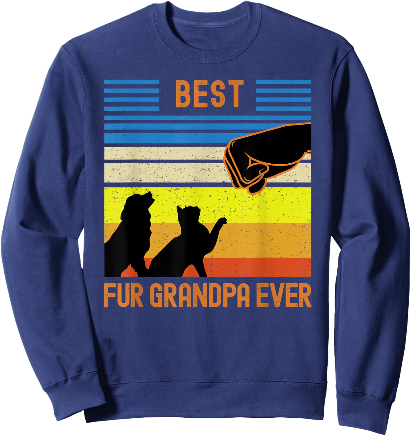 Best Fur Grandpa Ever Funny Vintage Retro Dog and Cat Owner Sweatshirt - Sweatshirt | Navy