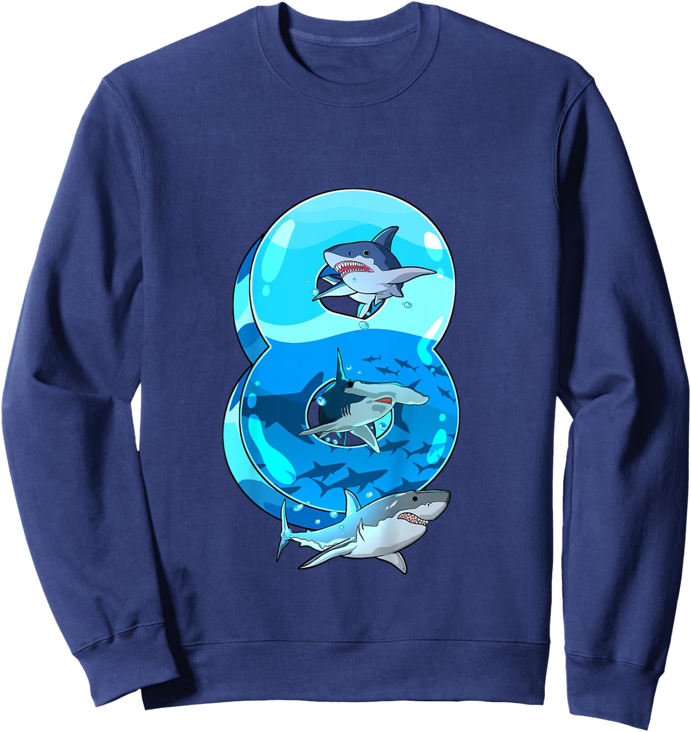 Kids Shark Boy 8 Years Birthday Child Children's Birthday Sweatshirt - Sweatshirt | Navy