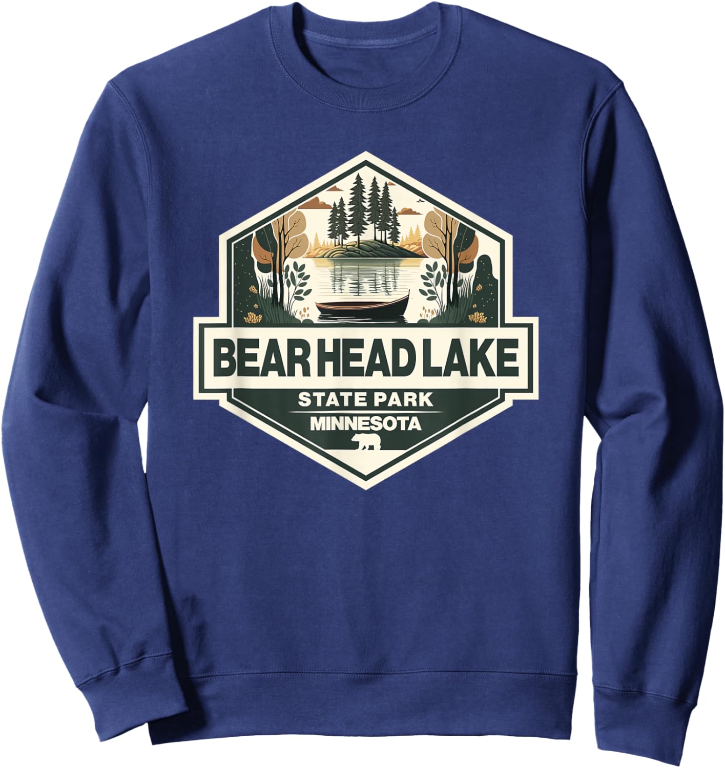 Bear Head Lake State Park Minnesota Travel Art Badge Sweatshirt - Sweatshirt | Navy