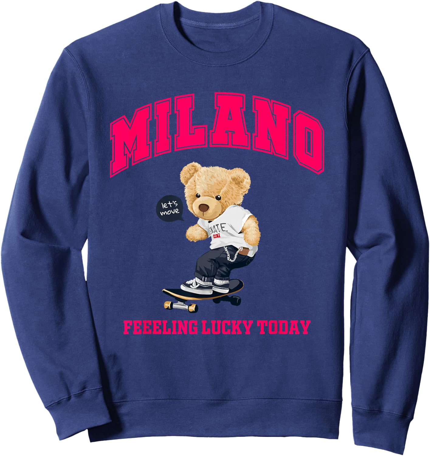 Cool Milan Italy Teddy Bear Illustration Graphic Cartoon Sweatshirt - Sweatshirt | Navy