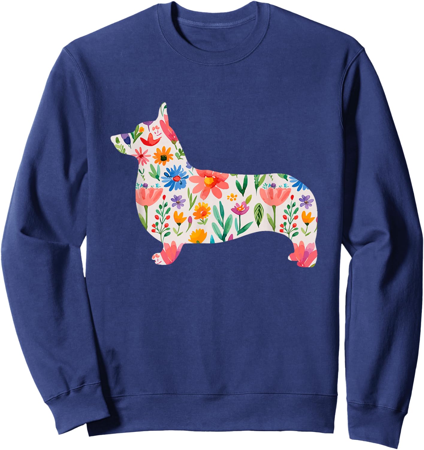 Pembroke Welsh Corgi watercolor flowers design Sweatshirt - Sweatshirt | Navy