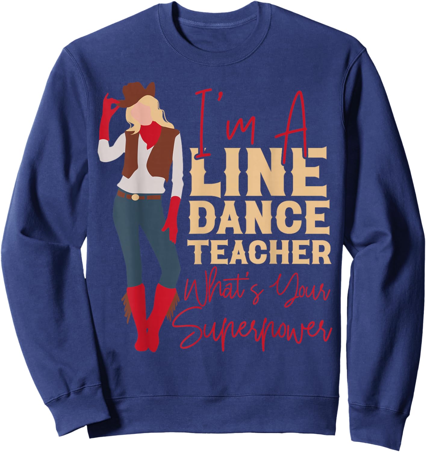 Country Line Dance Dancer HS0 -Adults White Small Sweatshirt - Sweatshirt | Navy