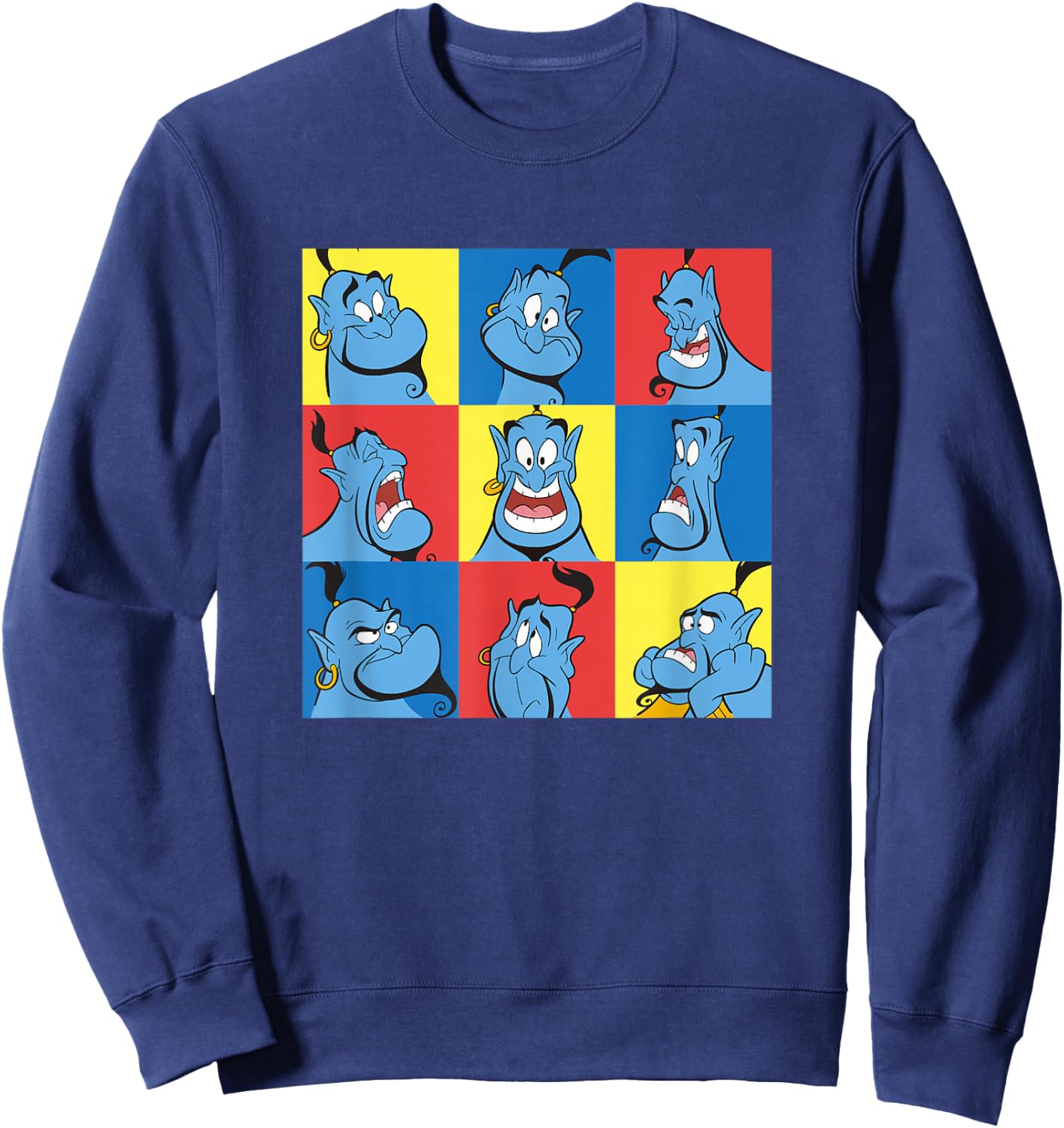 Disney Aladdin Genie Many Emotions Panel Big Chest Portrait Sweatshirt - Sweatshirt | Navy