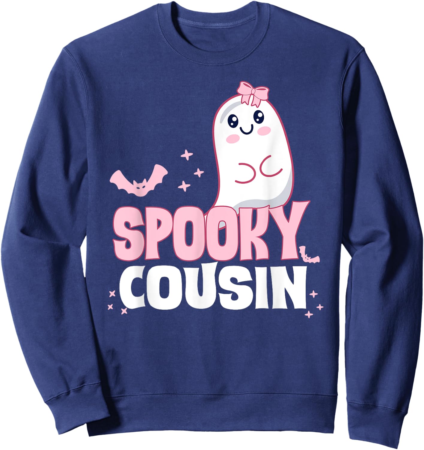 Spooky Cousin Family Cute Pink White Ghost Boo Halloween Sweatshirt - Sweatshirt | Navy