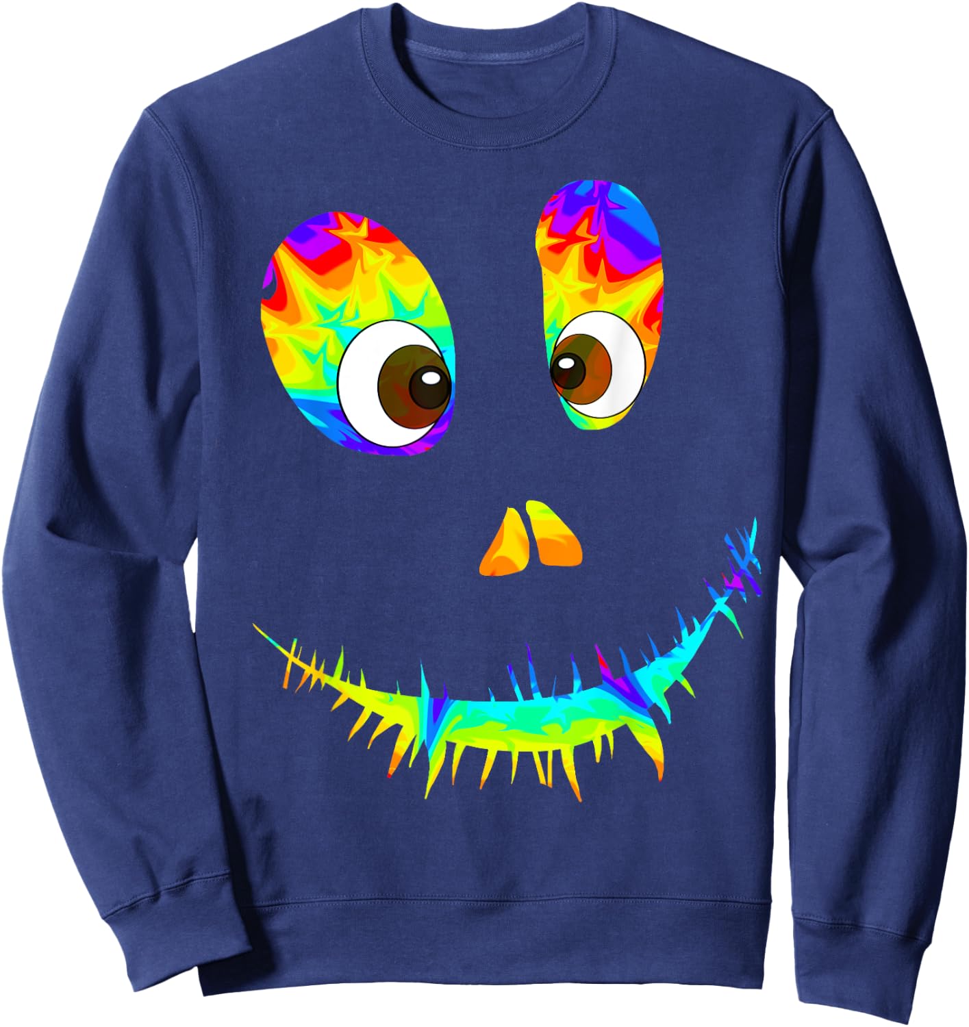 Funny Rainbow Monster Face Tie Dye Halloween Costume Sweatshirt - Sweatshirt | Navy