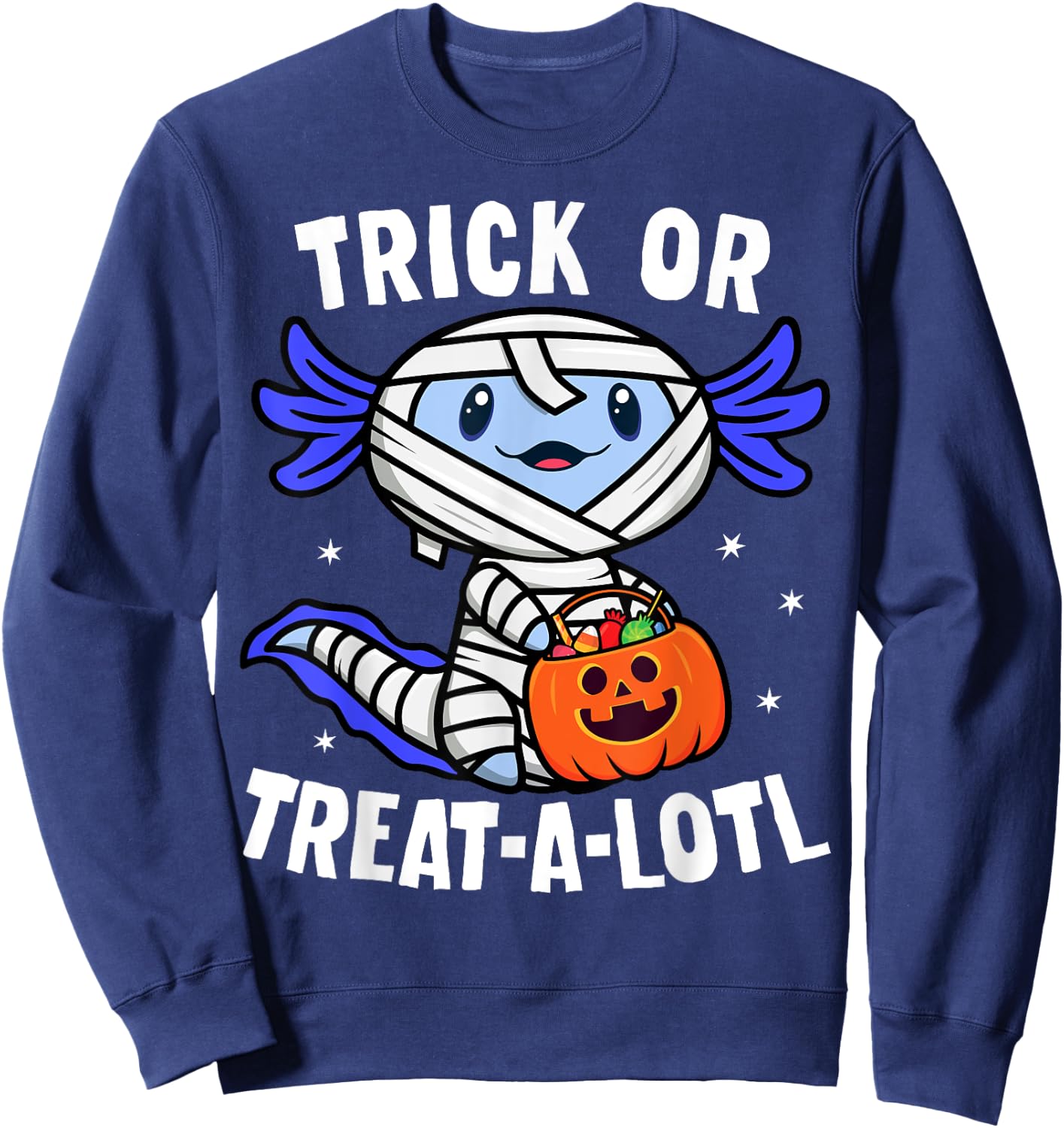 Trick or Treat A Lotl Axolotl Mummy Boys Girls Halloween Sweatshirt - Sweatshirt | Navy