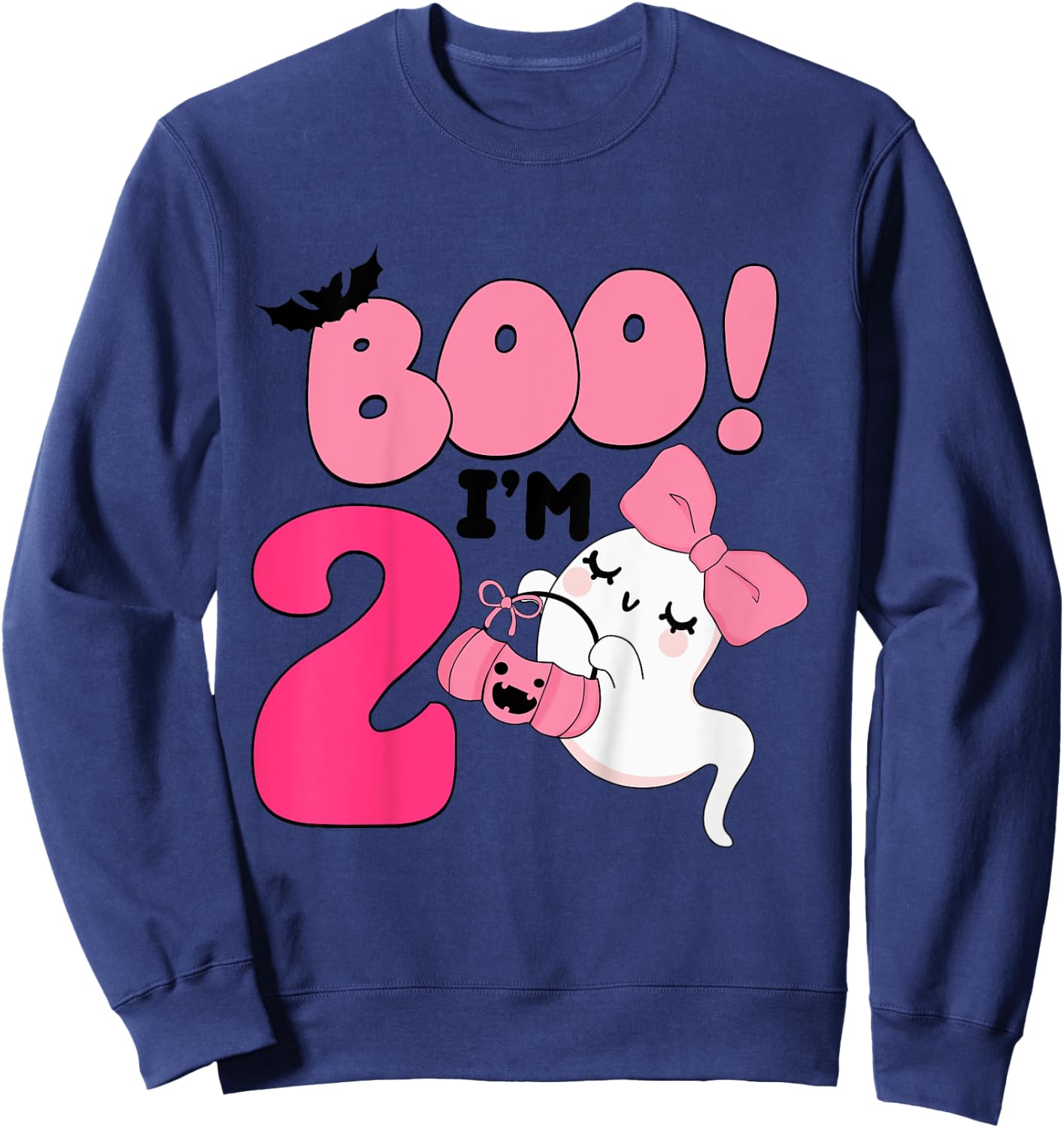 Kids Boo I'm Two Years Old 2nd Birthday Cute Ghost Halloween Sweatshirt - Sweatshirt | Navy